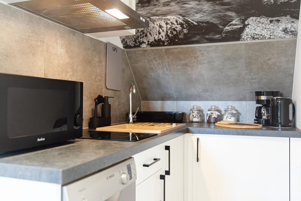 Coffee/tea facilities, Kitchen or kitchenette, stove
