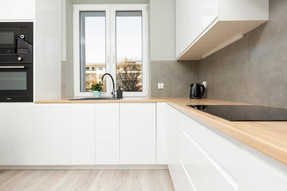 Kitchen or kitchenette, stove
