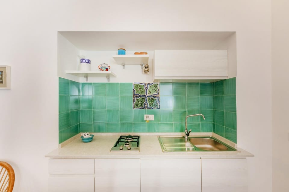 Kitchen or kitchenette, stove