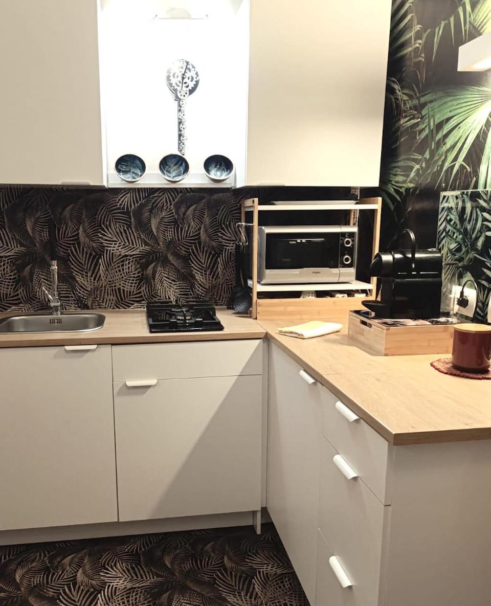 Kitchen or kitchenette, microwave, stove