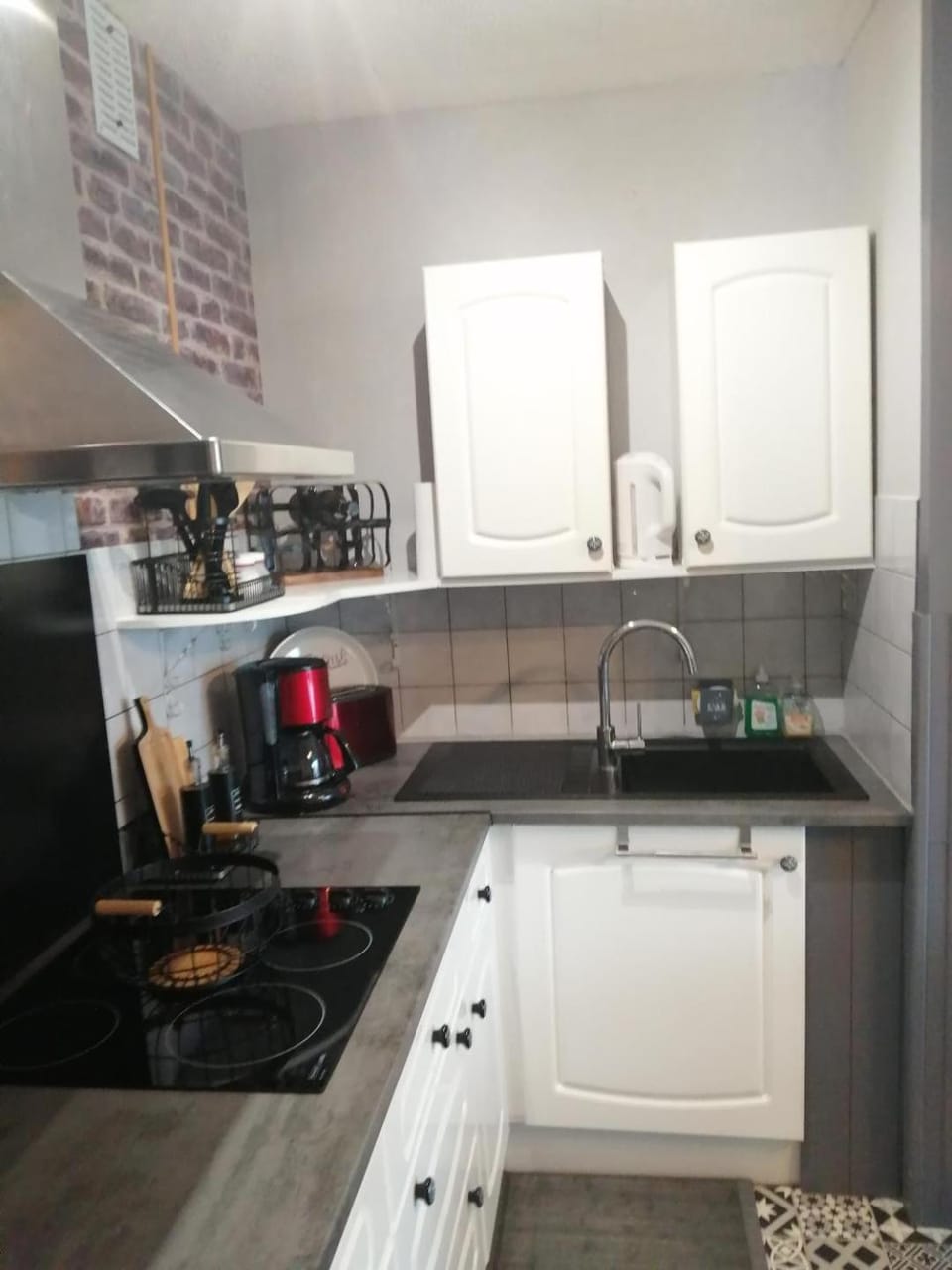 Kitchen or kitchenette, stove