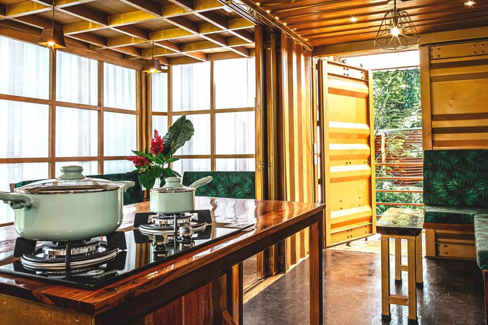 Kitchen or kitchenette, stove