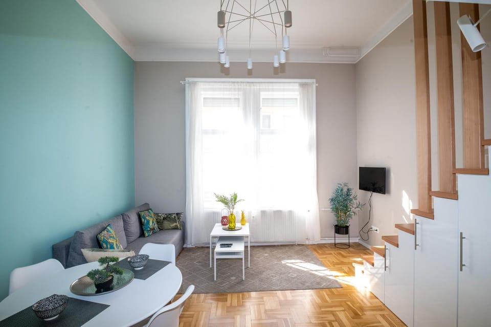Living room, Seating area, City view, Quiet street view
