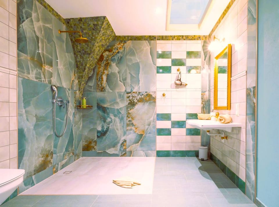Shower, Bathroom, hair dryier, towels, acessibility