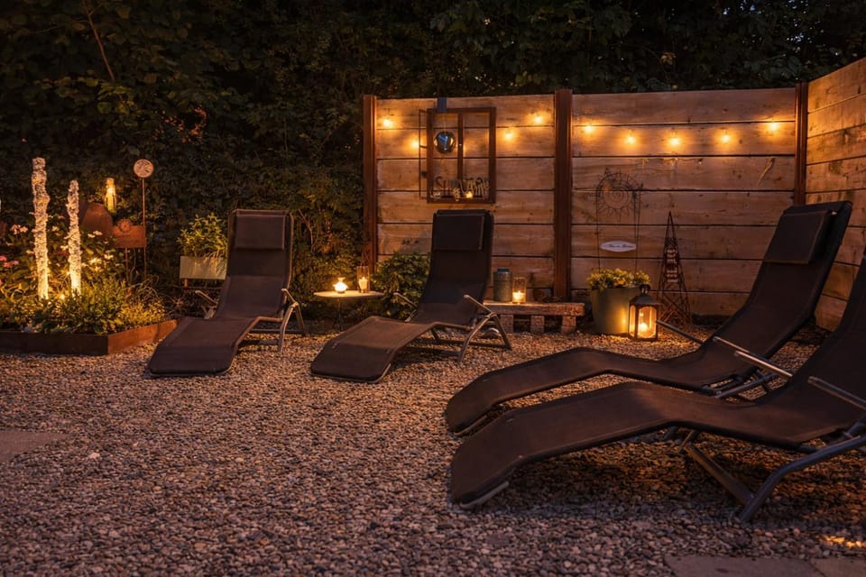 Patio, Night, Garden, Garden view, sunbed