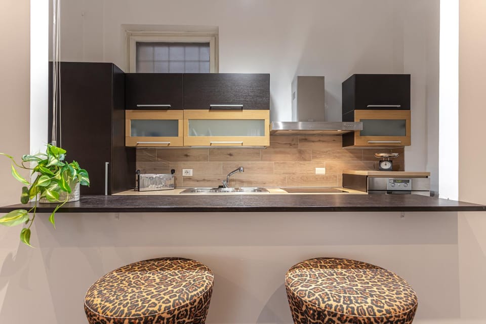 Kitchen or kitchenette, stove