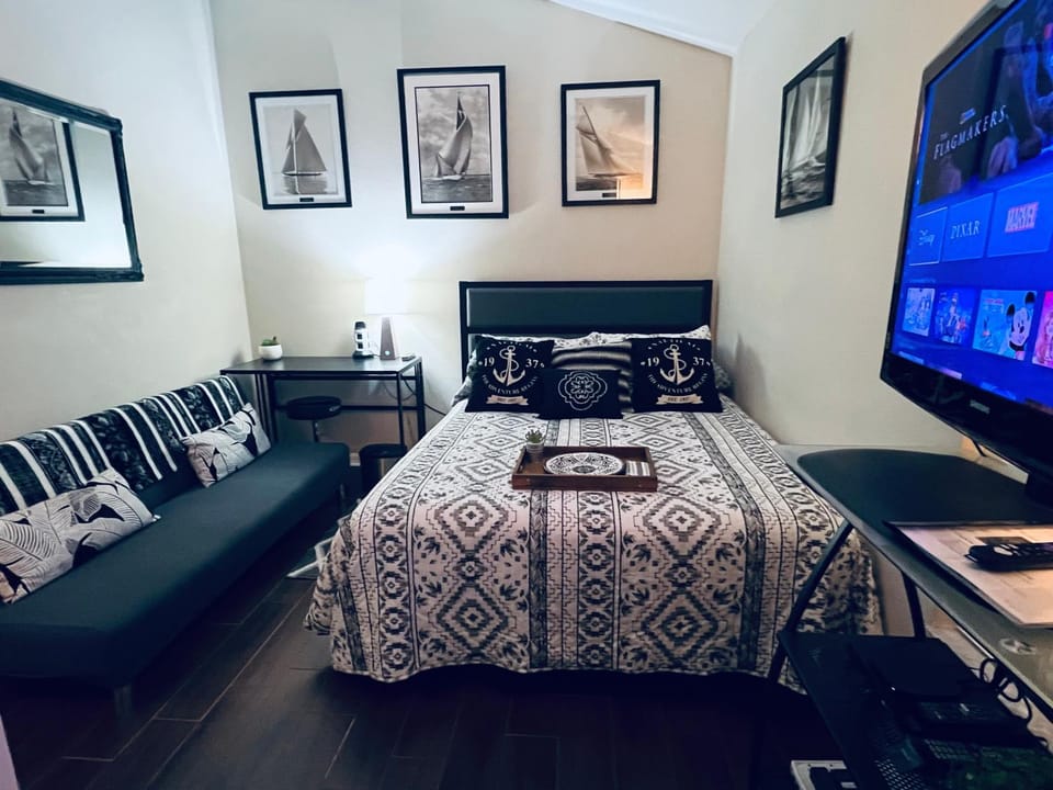 Bed, TV and multimedia, Seating area, Bedroom