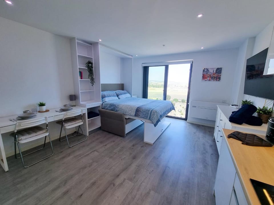 Bed, TV and multimedia, Living room, Photo of the whole room, Seating area, Dining area, Bedroom, hair dresser