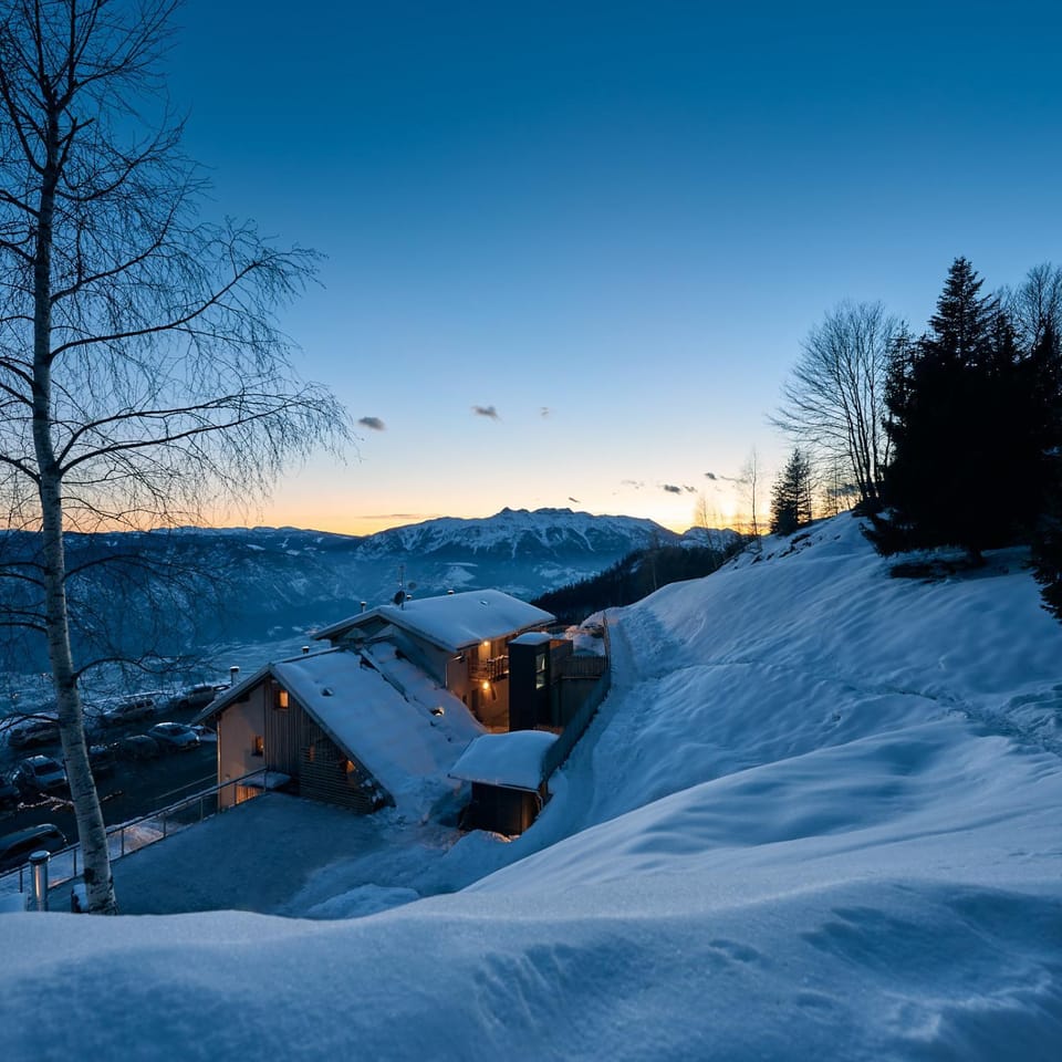 Property building, Natural landscape, Winter, Sunset