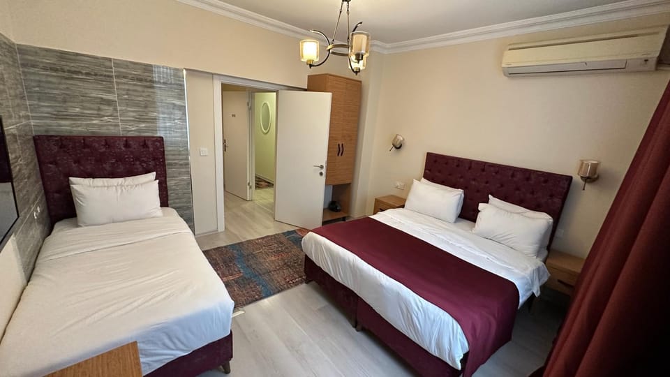 Bed, Photo of the whole room, Bedroom, towels, wardrobe, air conditioner