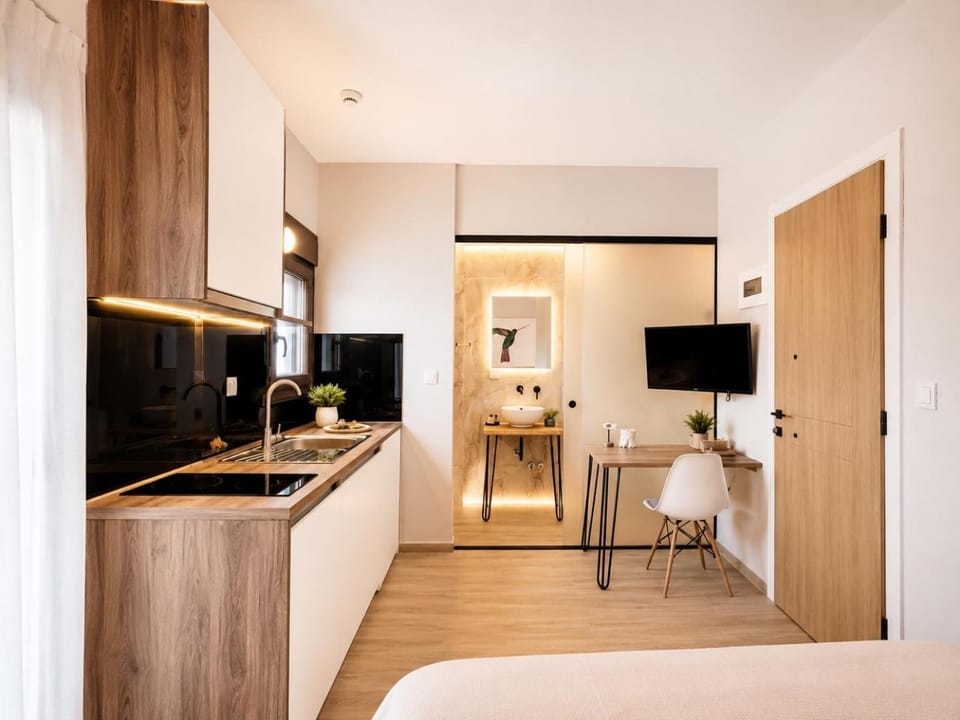 Bed, TV and multimedia, Kitchen or kitchenette, Photo of the whole room, Bedroom