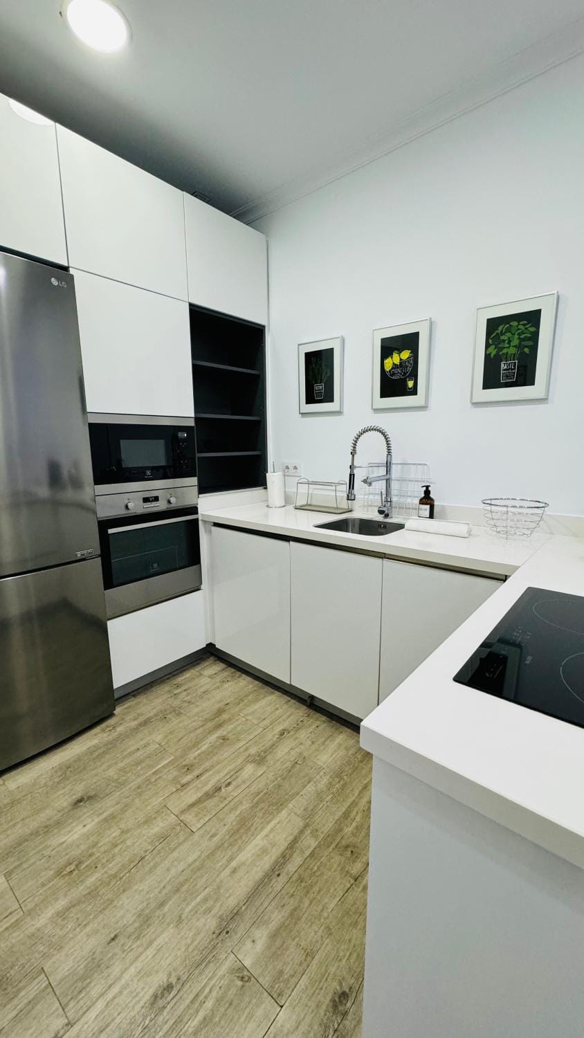 Kitchen or kitchenette, Decorative detail, Decorative detail, dishwasher, internet, microwave, oven, storage, storage, stove, washing machine, dryer