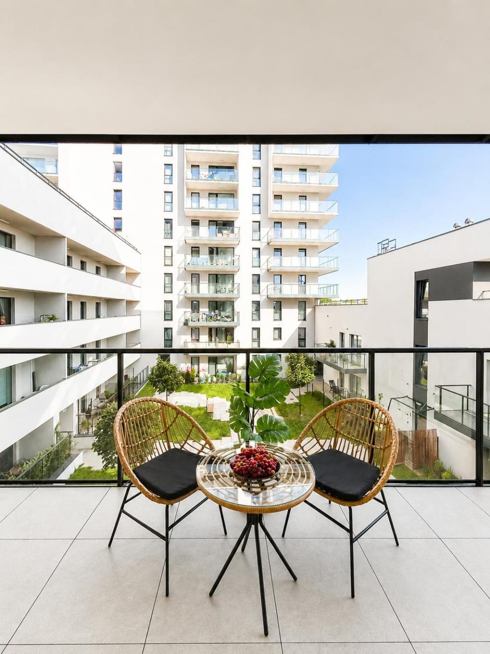 Property building, Patio, Day, View (from property/room), Balcony/Terrace, Living room, Seating area, Dining area