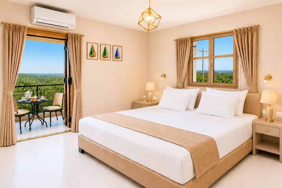 Bed, Natural landscape, View (from property/room), Balcony/Terrace, Photo of the whole room, Bedroom, air conditioner