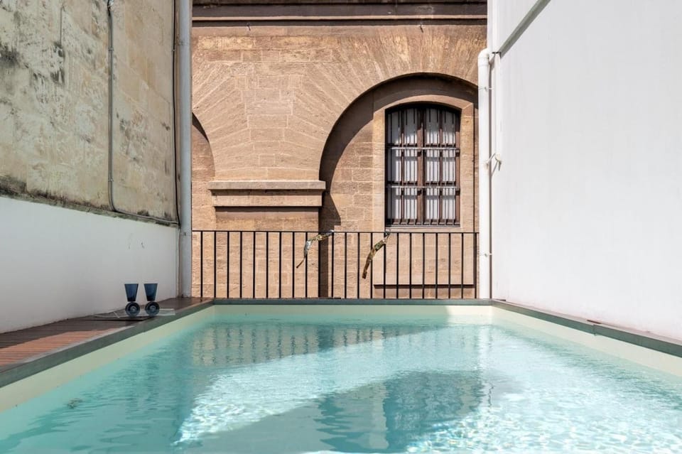 Property building, Living room, Swimming pool