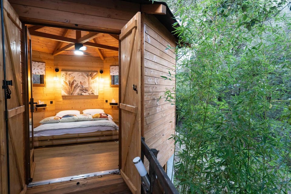 Bed, Natural landscape, Bedroom, Garden view