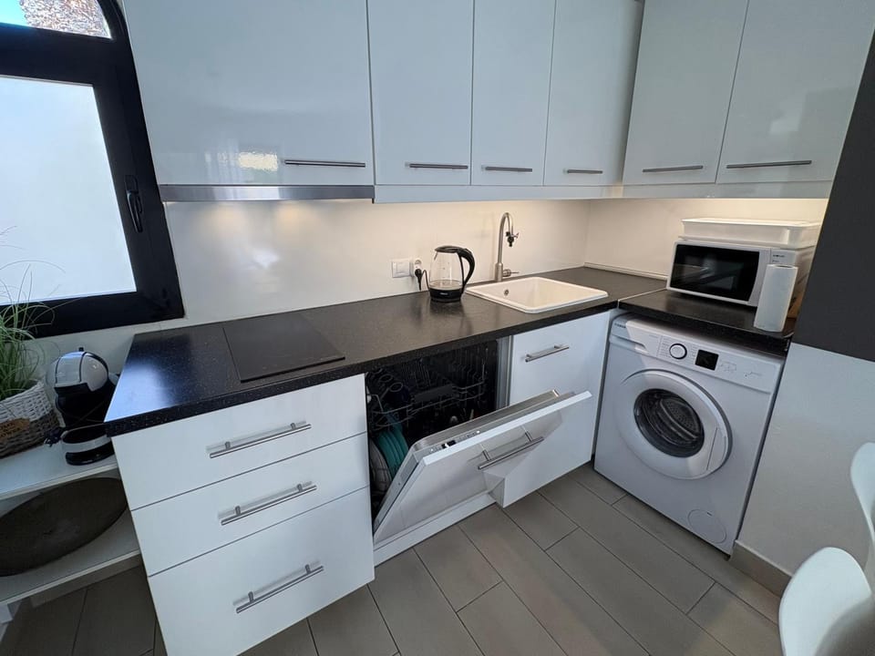 Kitchen or kitchenette, dishwasher, washing machine