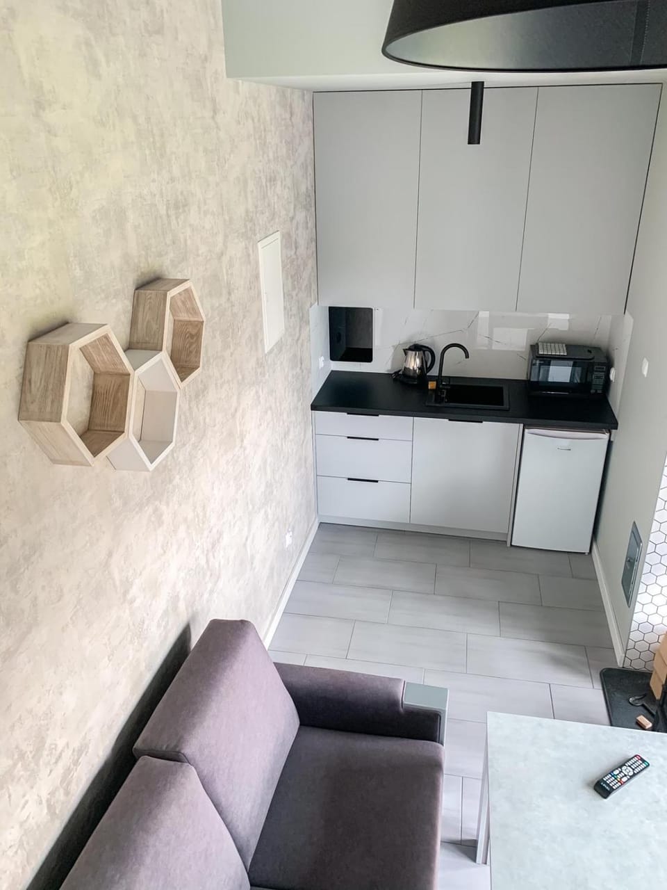Kitchen or kitchenette, Living room, Seating area