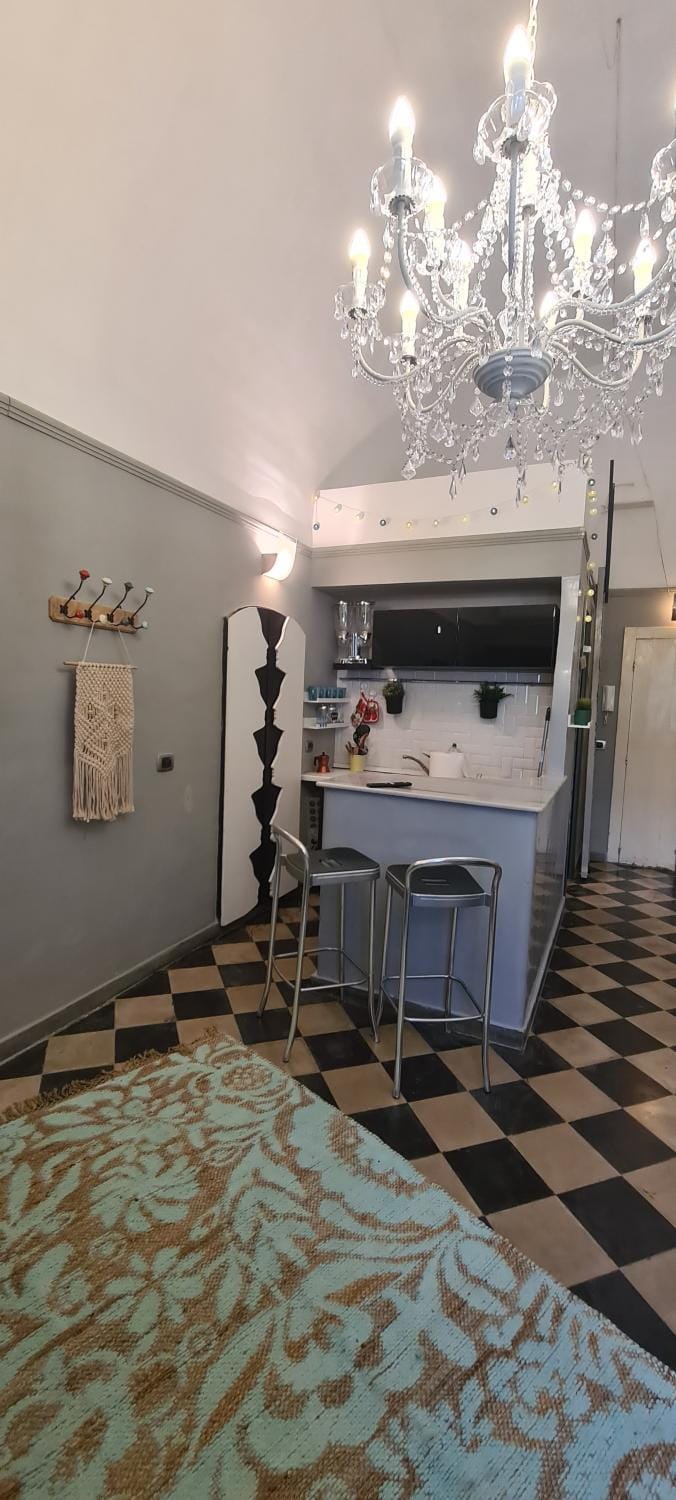 Kitchen or kitchenette, stove