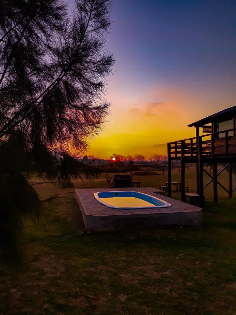 Garden, Swimming pool, Sunset