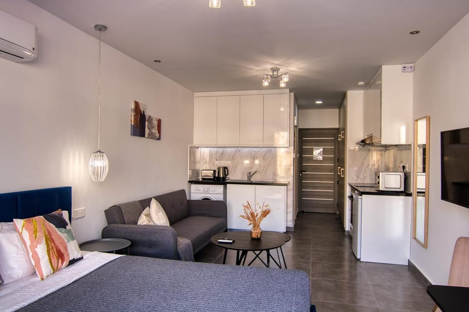 Bed, Kitchen or kitchenette, Living room, Photo of the whole room, Seating area, Bedroom, minibar, stove, air conditioner