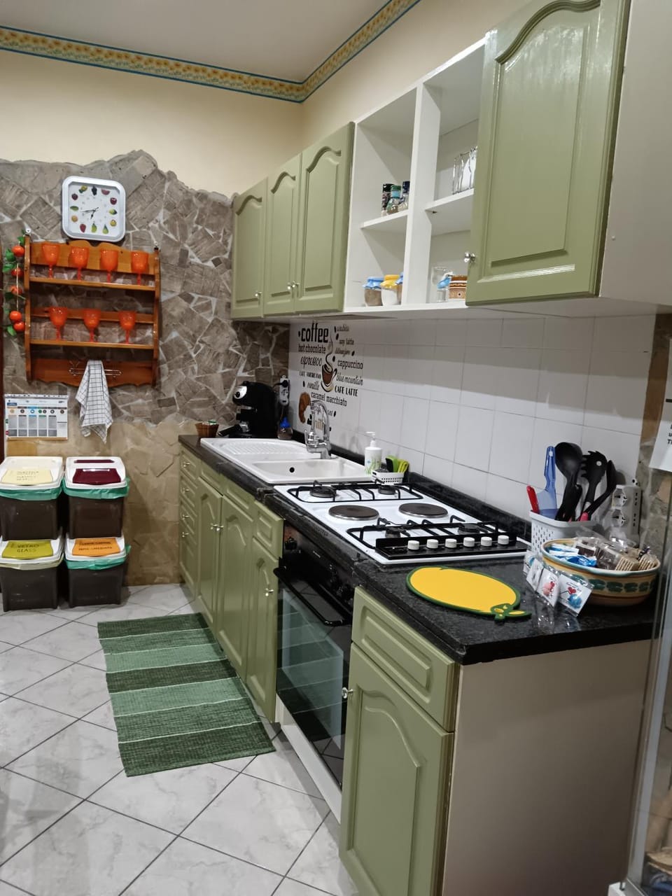 Kitchen or kitchenette, stove