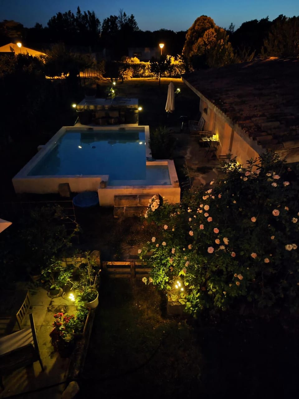 Property building, Night, Swimming pool