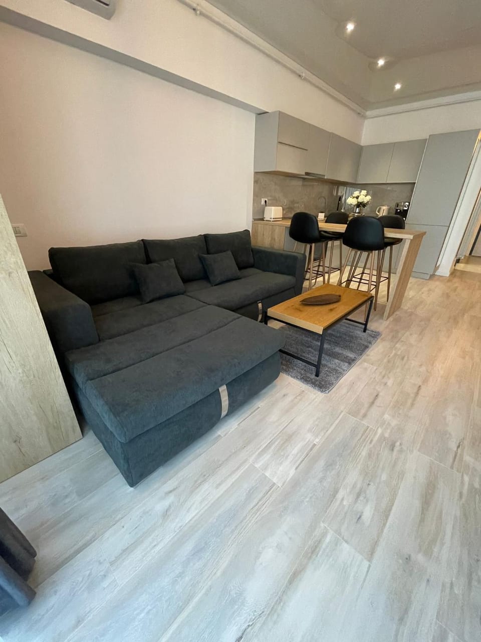 Kitchen or kitchenette, Living room, Seating area, Dining area