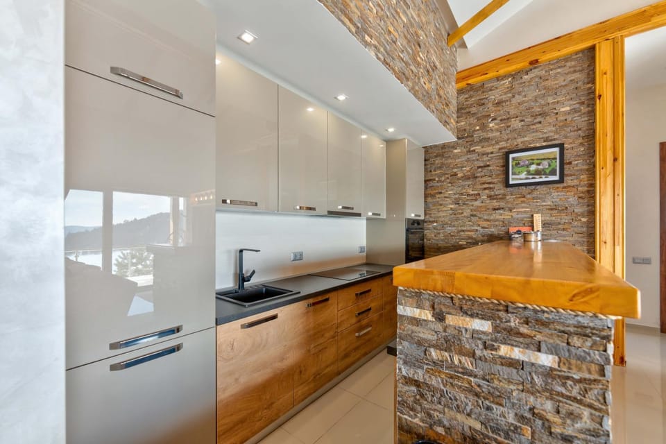 Kitchen or kitchenette, stove