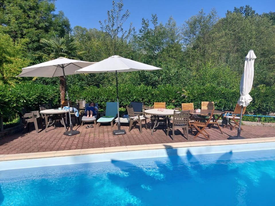 Property building, Patio, Day, Garden, Garden view, Pool view, Swimming pool, sunbed