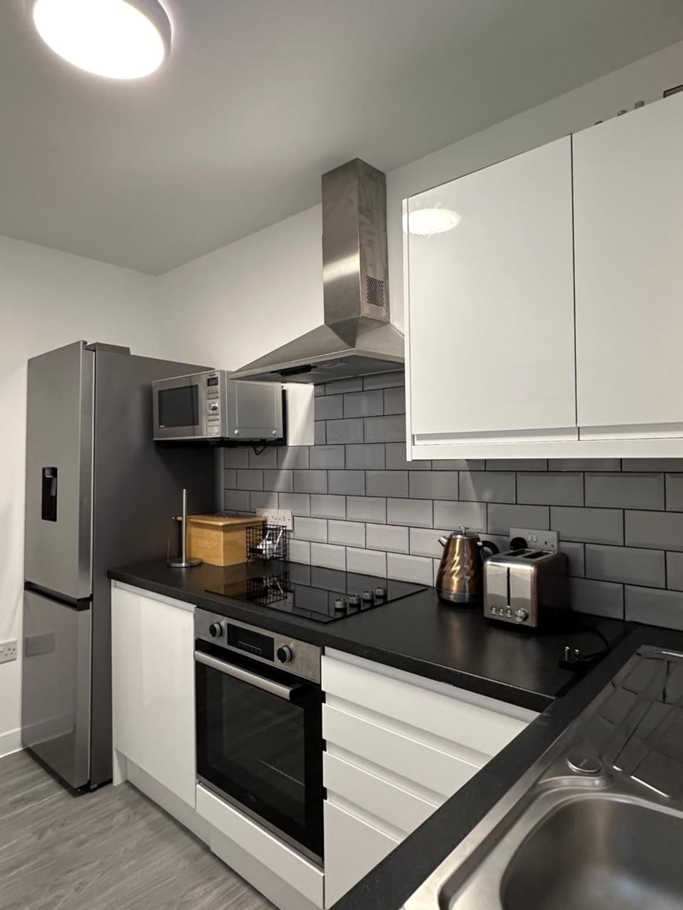 Kitchen or kitchenette, oven, stove, toaster, kitchen