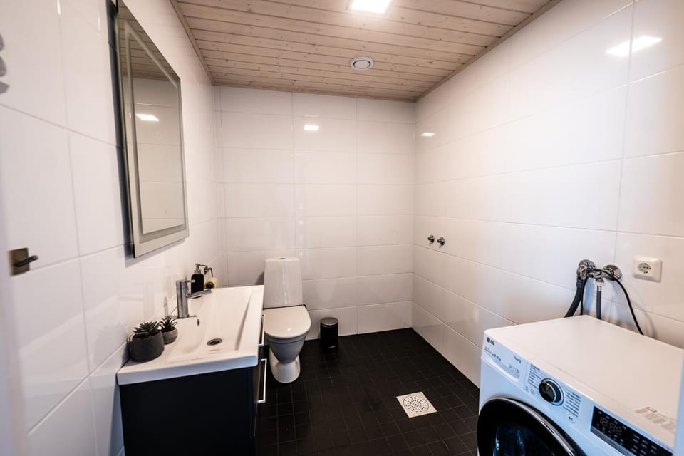 Toilet, Photo of the whole room, towels, laundry