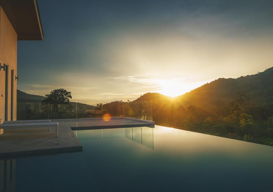 Pool view, Swimming pool, Sunset