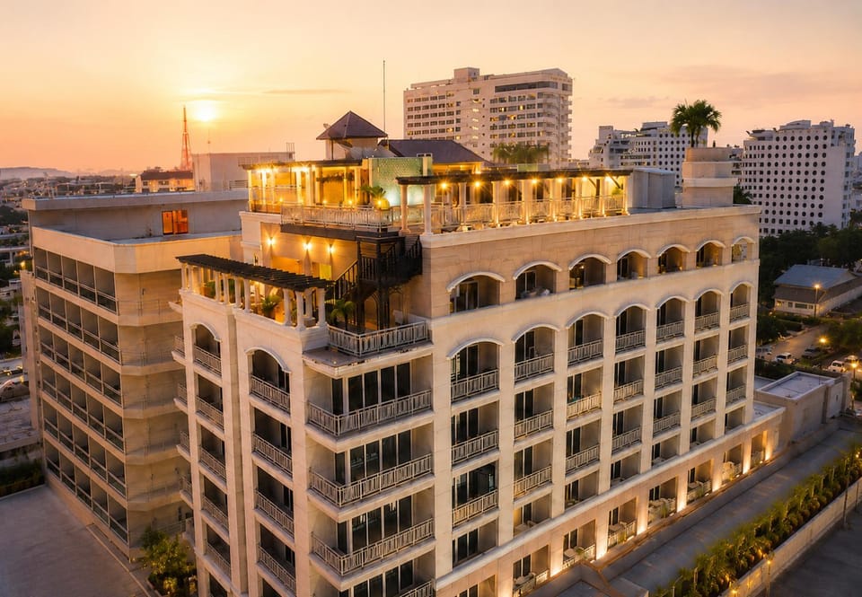 Property building, City view, Location, Sunset