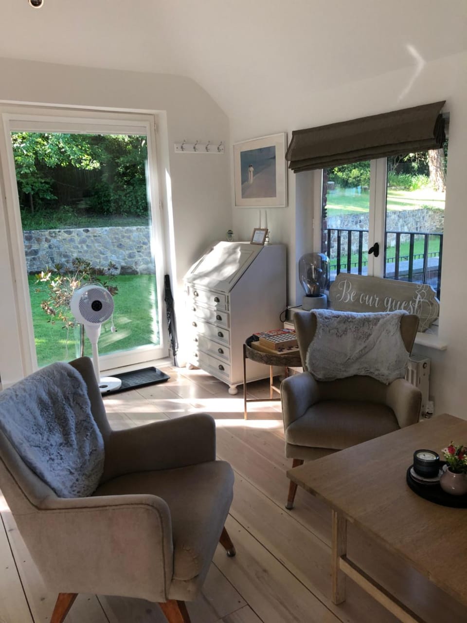 Living room, Seating area, Garden view