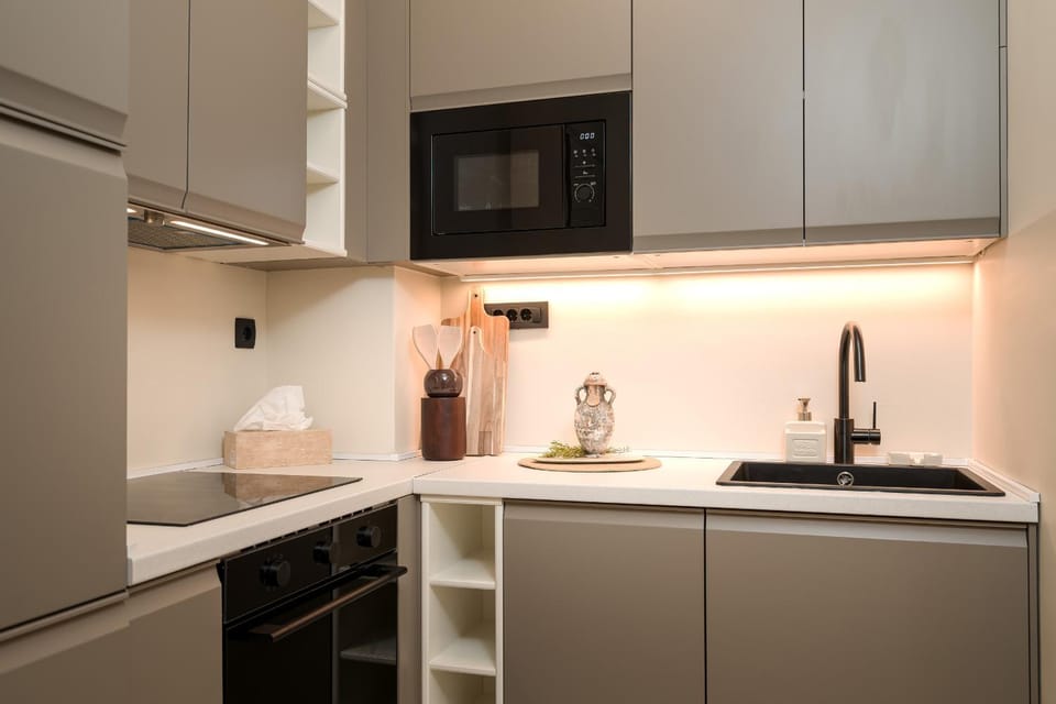 Kitchen or kitchenette, stove