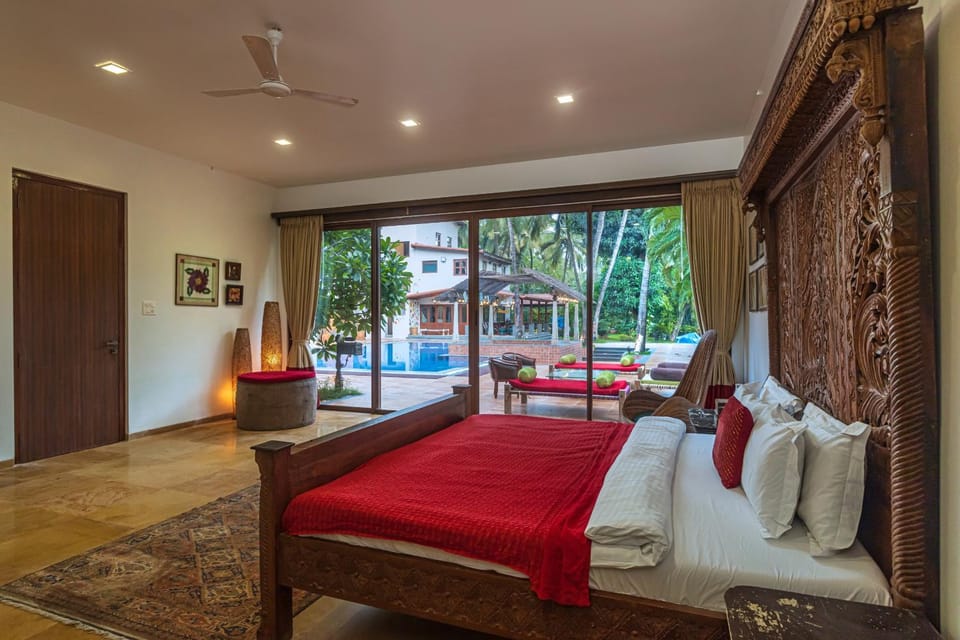 Bed, Photo of the whole room, Seating area, Bedroom, Pool view, Swimming pool, fireplace