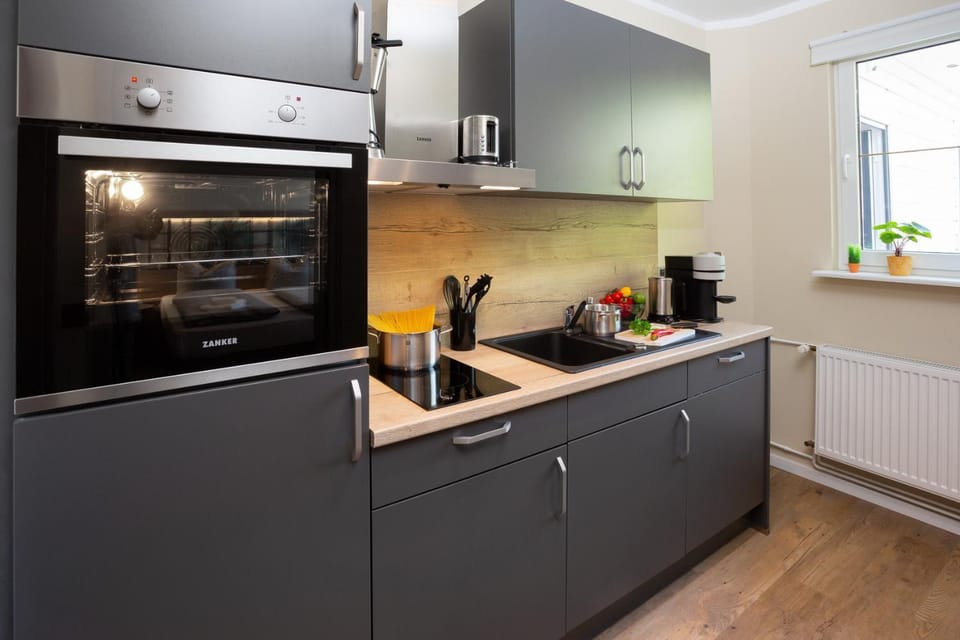 Kitchen or kitchenette, stove