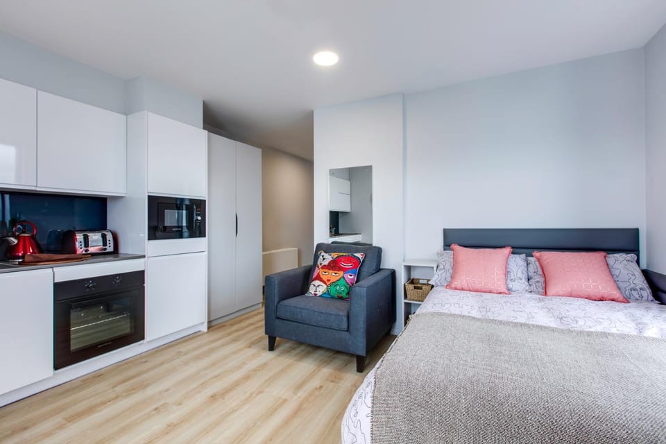 Bed, Kitchen or kitchenette, Photo of the whole room, Bedroom