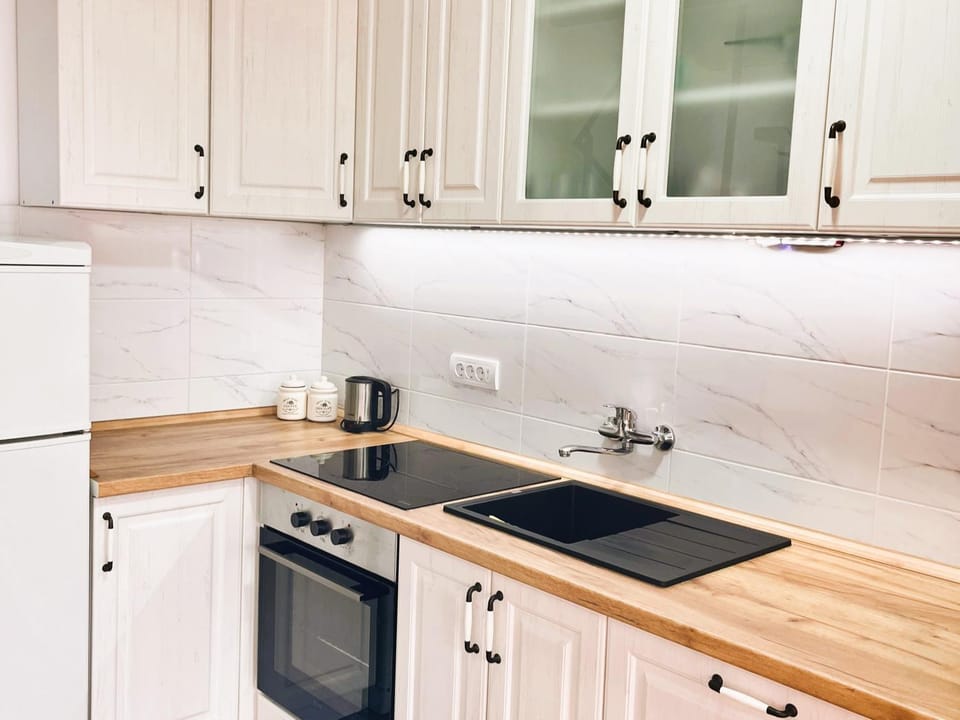 Kitchen or kitchenette, dishwasher, stove