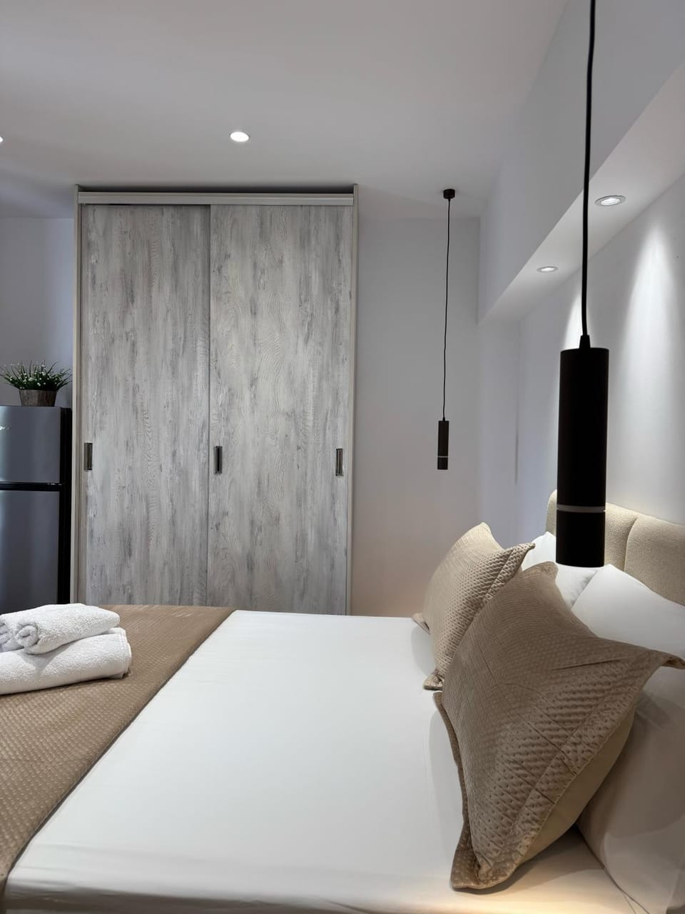 Bed, Photo of the whole room, Bedroom, towels, wardrobe
