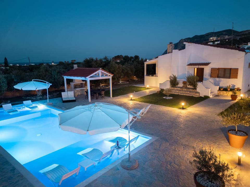 Property building, Night, Natural landscape, Swimming pool