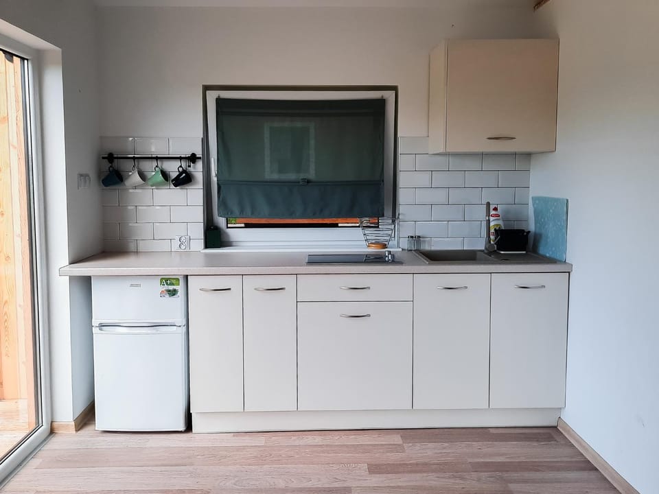 Kitchen or kitchenette, stove