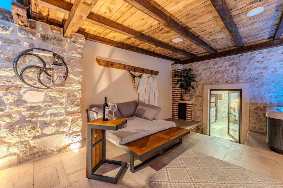 Roman style stone Villa Lux Solis Villa in Zadar County