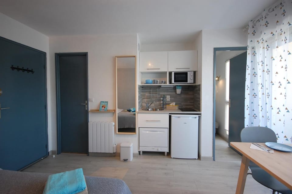 Kitchen or kitchenette, minibar, stove