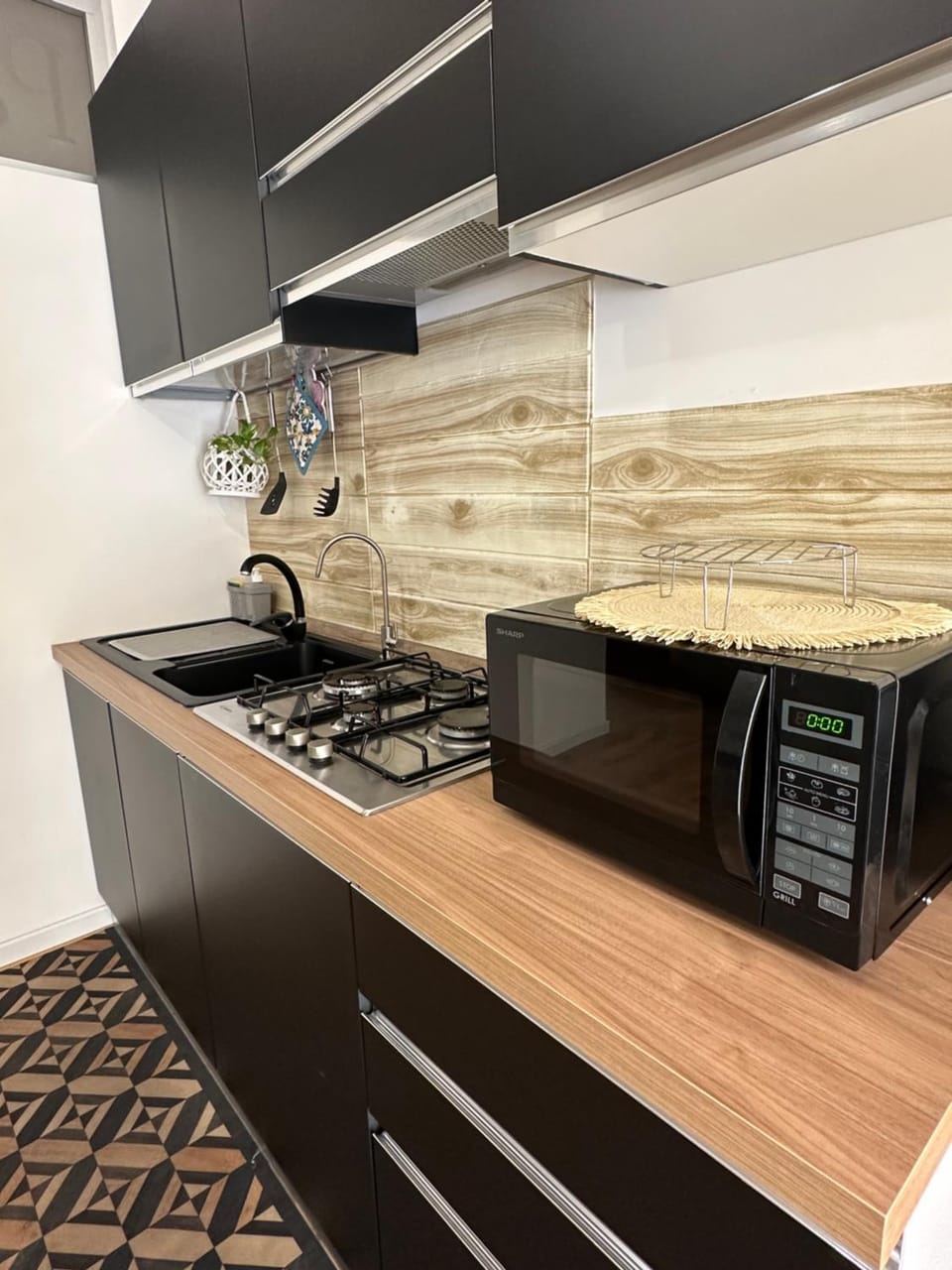 Kitchen or kitchenette, stove