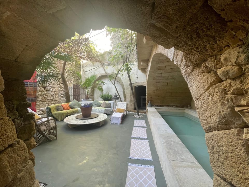 Patio, Natural landscape, Pool view, sunbed