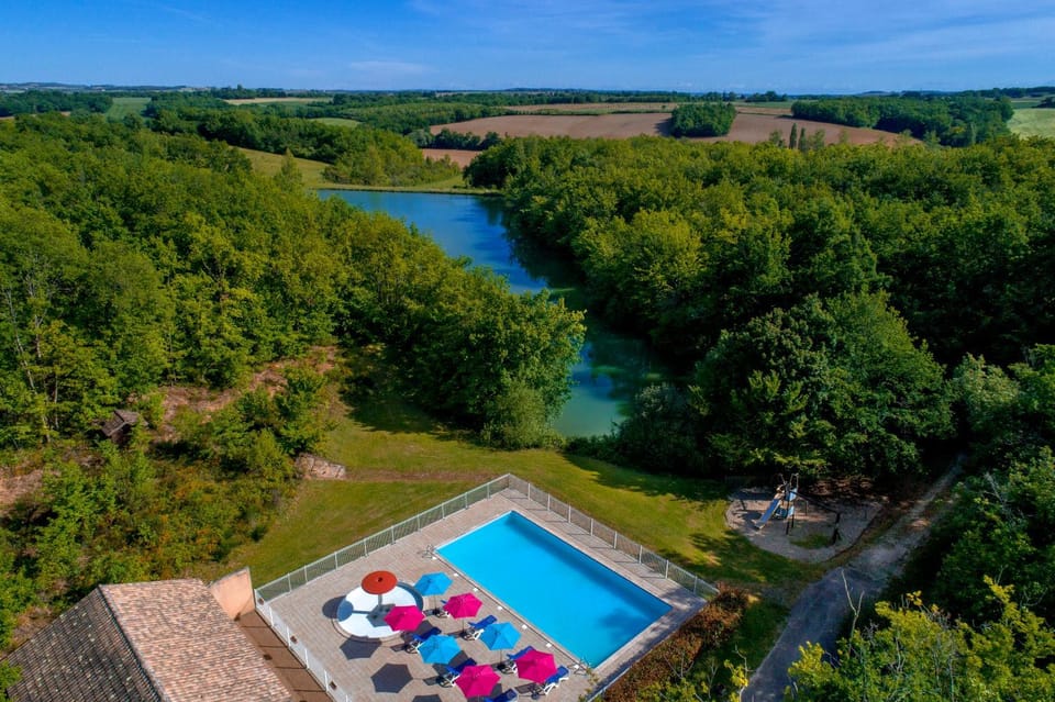 Spring, Natural landscape, Bird's eye view, Fishing, Lake view, Swimming pool, sunbed