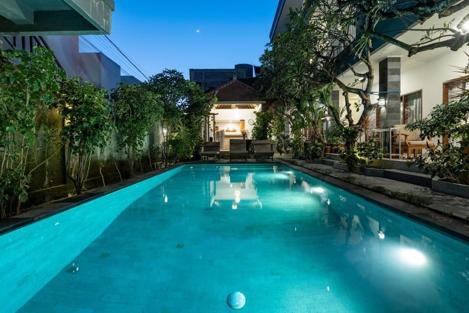 Property building, Night, Garden, Garden view, Pool view, Swimming pool