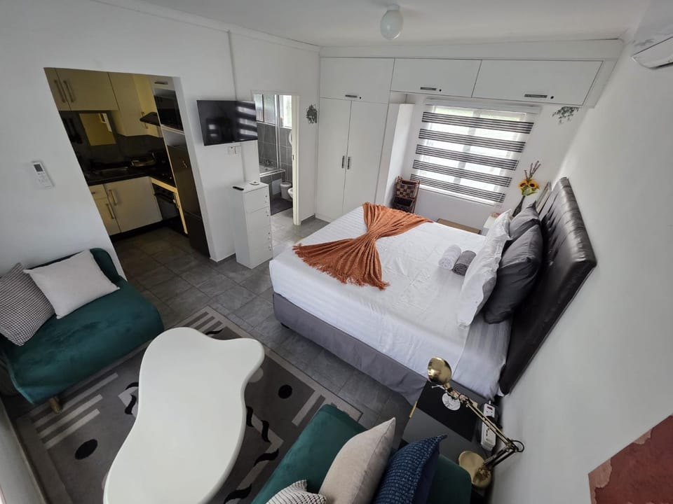 Bed, TV and multimedia, Kitchen or kitchenette, Living room, Photo of the whole room, Seating area, Bedroom, oven, air conditioner